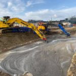 yelllow and blue digger working in farnborough