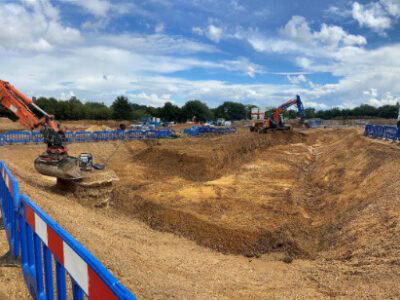 Large excavation ready for a storm water attenuation tank