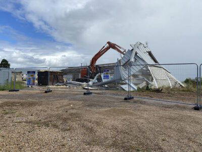 Demolition phase of existing buildings