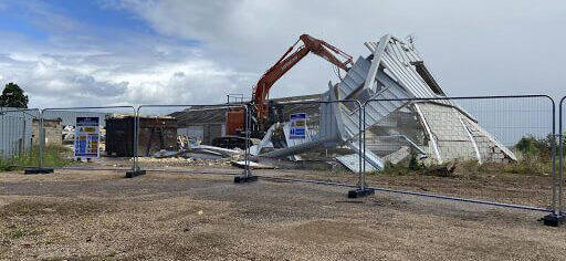 Demolition phase of existing buildings